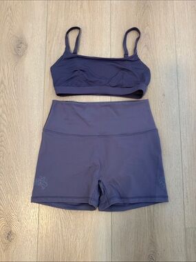 Darc Sport Purple Scoop Neck Sports Bra & High-Waist Shorts Set